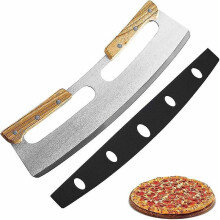 Pizza Cutter, 35cm Stainless Steel Pizza Knife with Wooden Handle, Professional Pizza Cutter with Solid Wood Handle -