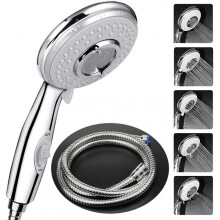 Shower Head + 2 M Flexible Shower Hose, Shower Head with Hose, 5 Water Saving Modes and Switch Button, High Pressure Shower Head Stainless Steel