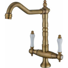 Antique Style Kitchen Faucet, 360 Swivel, Double Brass Handle with High Spout