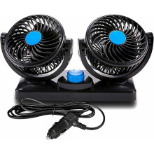 12V Car Fan Dual Rotating Heads Silent 360-Degree Rotatable 2-Speed Adjustable Double Car Fan with Cigarette Lighter