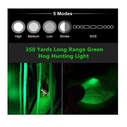 Flashlight, Green Hunting Torch, 1000 Lumens 300m Waterproof Tactical Flashlight with 5 Modes (Black) - 2