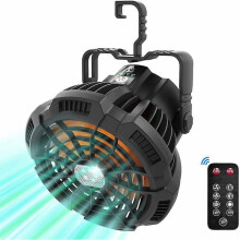 Portable Silent Fan with Rechargeable Battery LED, USB Camping Fan with Rotating Hook, Remote Control with 3-Speed Adjustment for Outdoor and Indoor T
