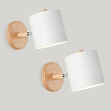 Set of 2 Wall Lights E27 Adjustable Wooden Wall Lamp Sconce with Metal Lampshade Ceiling Light Children's Lighting Fixture for Bedside Office Living R