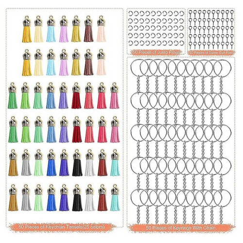 200 ks. Keychain Tassel Keychain Ring Set Kožený strapec Keychain Set DIY 1