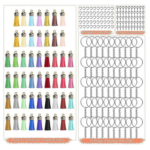 200 ks. Keychain Tassel Keychain Ring Set Kožený strapec Keychain Set DIY
