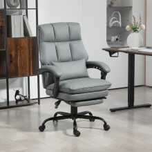 (Grey) HOMCOM Executive Office Chair, PU Leather Desk Chair with Armrests