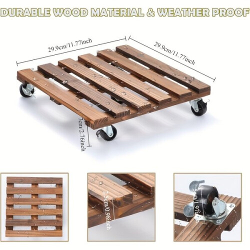 2 τεμ. Βάση 30,48 cm βαρέως τύπου Rolling Plant With Casters - Ξύλινη τετράγ 2