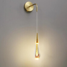 Creative Teardrop-Shaped Wall Lamp, Single-Head Aluminum Wall Pendant Light with Drop-Shaped Crystal Lampshade, LED Wall Sconces3000k Gold
