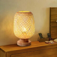 Bamboo Weaving Table Lamp Small Exquisite Bamboo Lampshade Bedside Lamp Japanese Style Night Light Decorative Table Lamp for Bedroom, Living Room, Sty