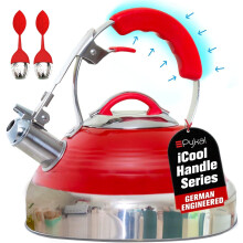 Pykal 2.7L Whistling Stovetop Red Tea Kettle Stainless + 2 Premium Tea Infusers