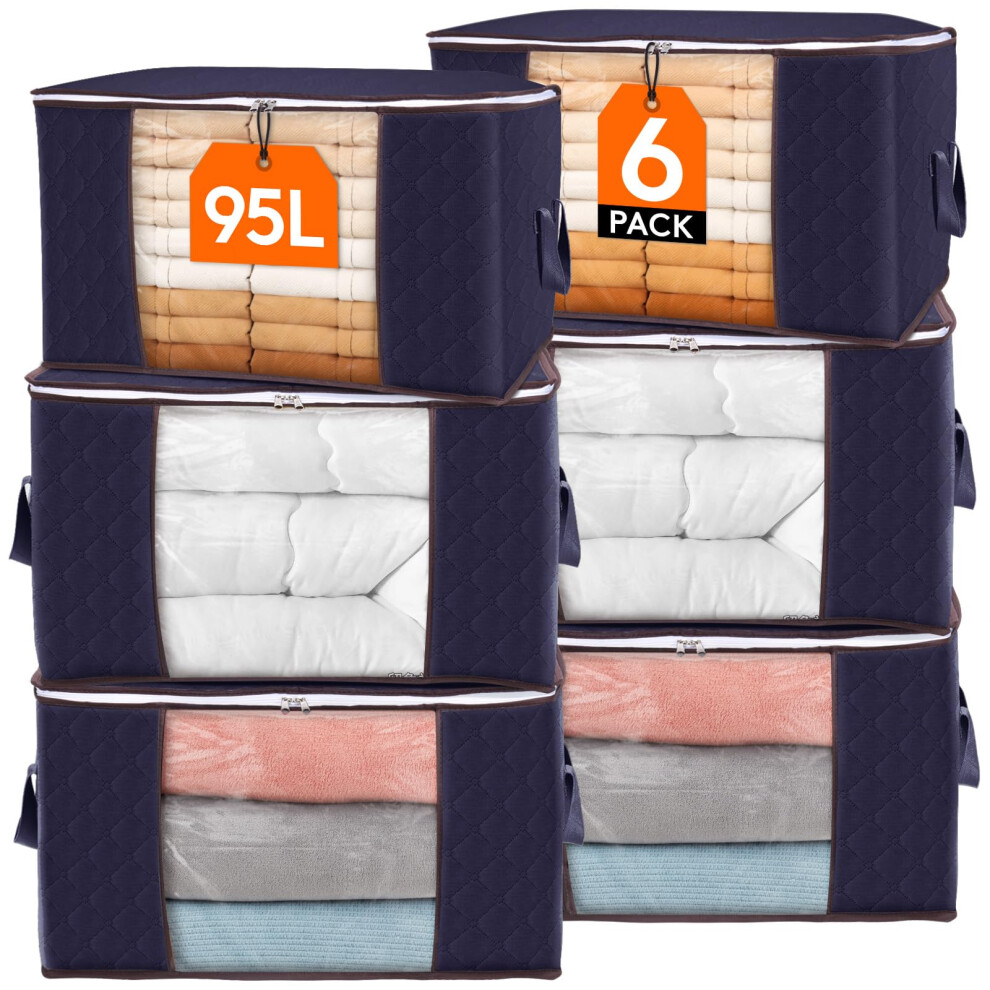 Lifewit 95L Clothes Storage Bags Large Storage Box With Lid Packing Boxes for Moving House With Reinforced Handle Thick Fabric Clear Window for Cloth