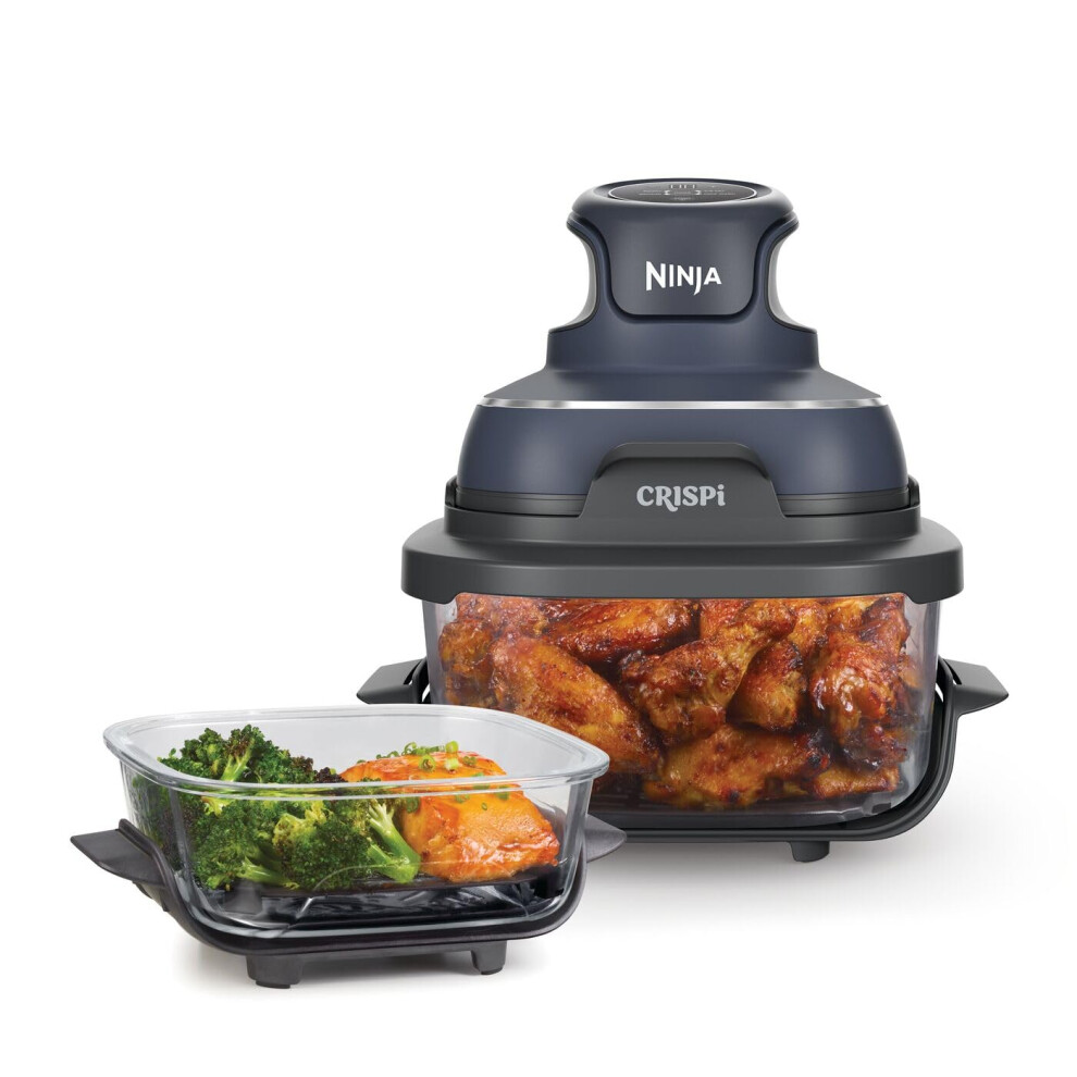 Ninja CRISPi Portable Air Fryer, 3.8L, 4-in-1: Air Fry, Roast, Keep Warm, Recrisp, Space Saving Compact Design, 6 Portions, 2x Removable Glass Contai