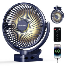 Ateroll 10000mAh Clip on Fan with Remote, 3 Speeds USB Rechargeable Fan with Timer & LED Lights, 360Rotate 8" Battery Powered Desk Fans for Home Off