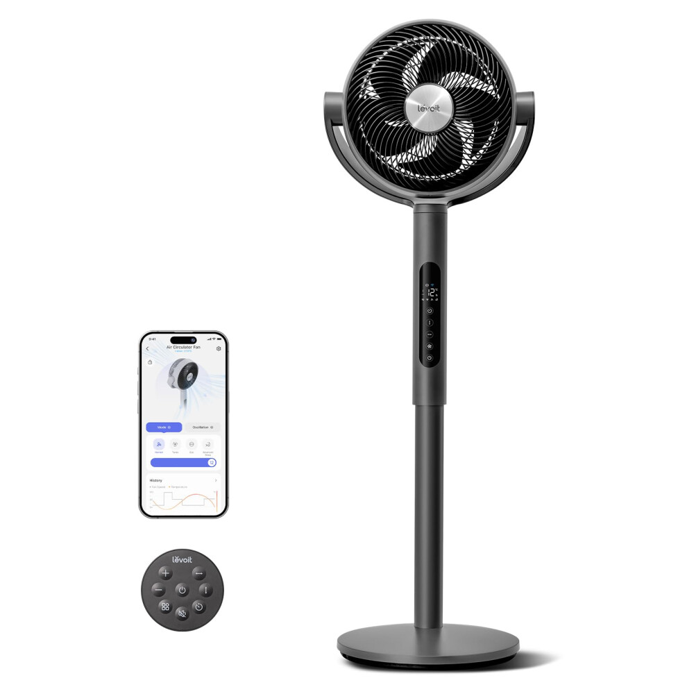 Levoit 20dB Quiet Smart Pedestal Fans for Bedroom, 950CFM Ultra-High Airflow, 12H Timer with WiFi/Voice/Remoter, 43'' Auto 120+90 Oscillating Stand