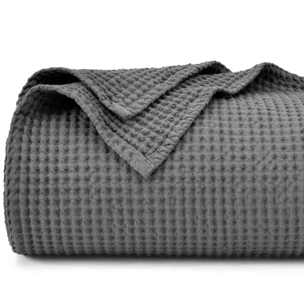 PHF 100% Cotton Waffle Weave Blanket Double Size 150 x 200cm, Pre-Washed Lightweight Breathable Throw Blanket for Summer, Oeko-TEX Certified for Bed