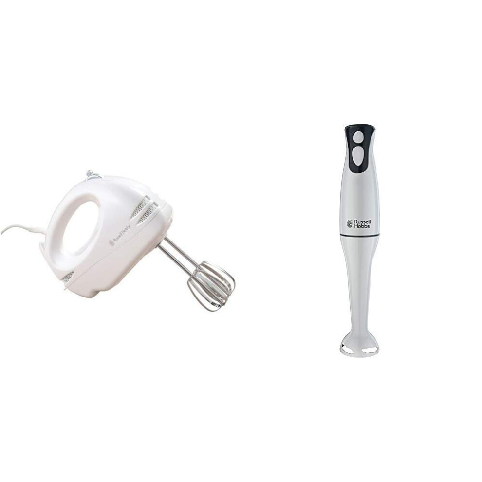 Russell Hobbs Food Collection Hand Mixer With 6 Speed 14451, 125 W - White & Hobbs Food Collection Hand Blender 22241, 200 W - White