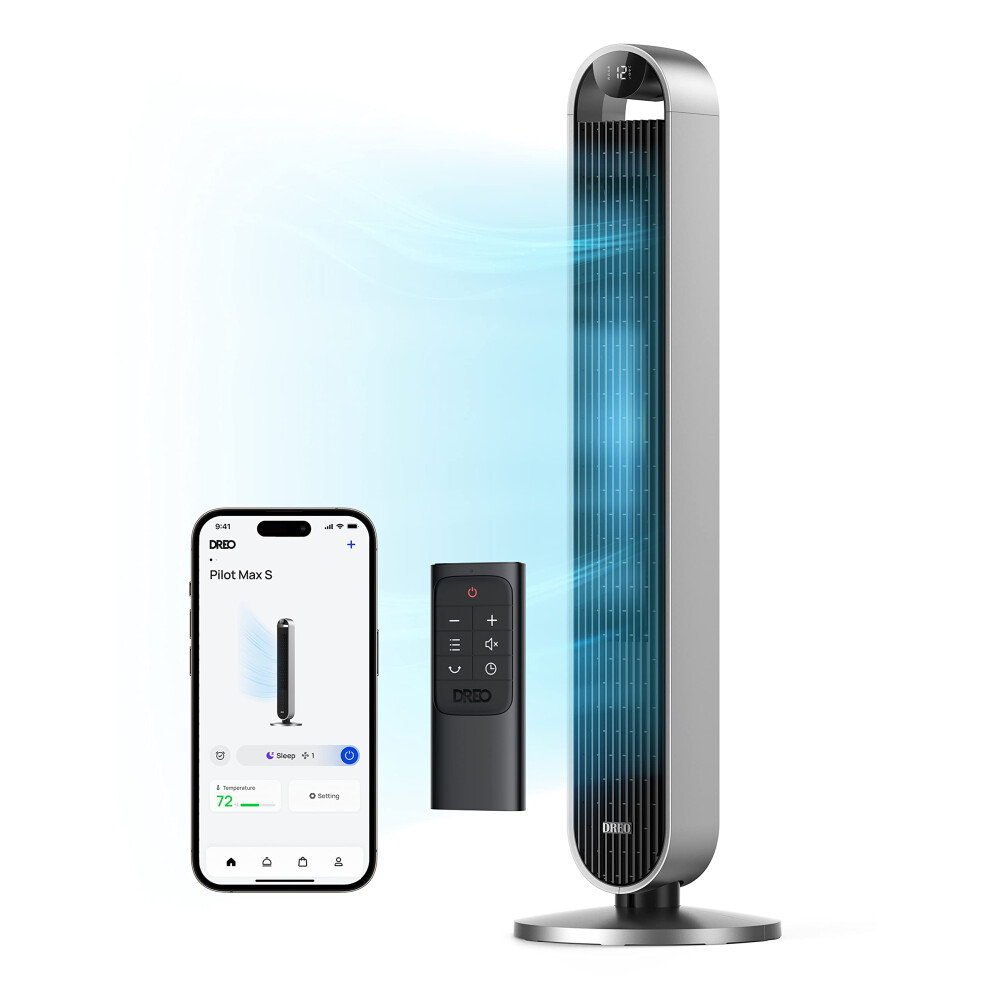 Dreo 42 Inch Pilot Max Smart Tower Fan, 25dB Quiet Cooling Fan for Bedroom, 12 Speeds Standing Fan with Remote, 7.9m/s Velocity Alexa Fan, 120 Oscil