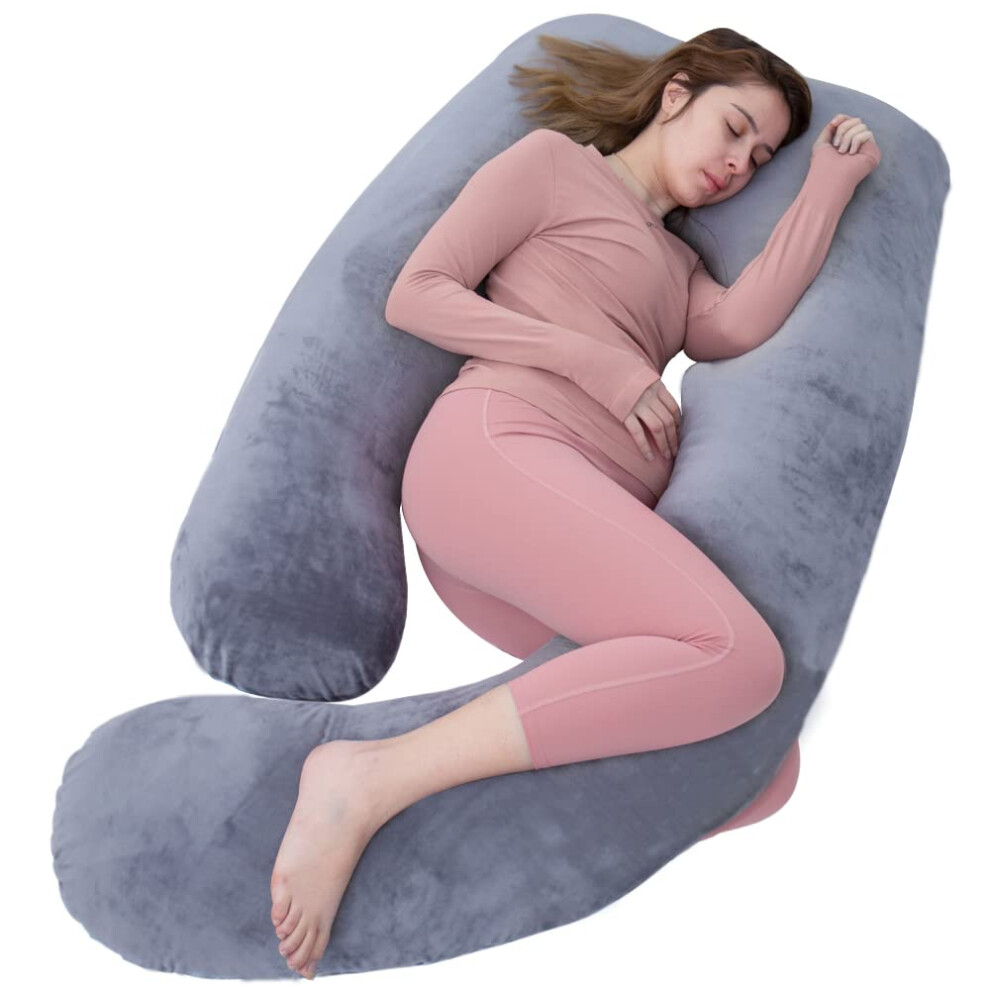 Pregnancy Pillow, U Shaped Full Body Pillow, Nursing, Support And Maternity Pillow For Pregnant Women With Removable Cover ( Grey) Dark/Grey As Awesling