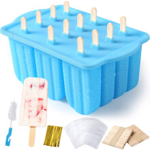 Sinnsally Ice Lolly Moulds,12 Pieces Silicone Ice Lolly Tray & Ice Cream Moulds,Large Popsicle Mold Set,Reusable Ice Pop Moulds BPA Free Ice Maker wi