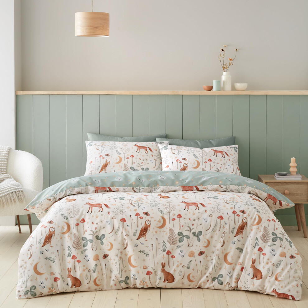 Catherine Lansfield Enchanted Twilight Animals Reversible Single Duvet Cover Set with Pillowcase Natural