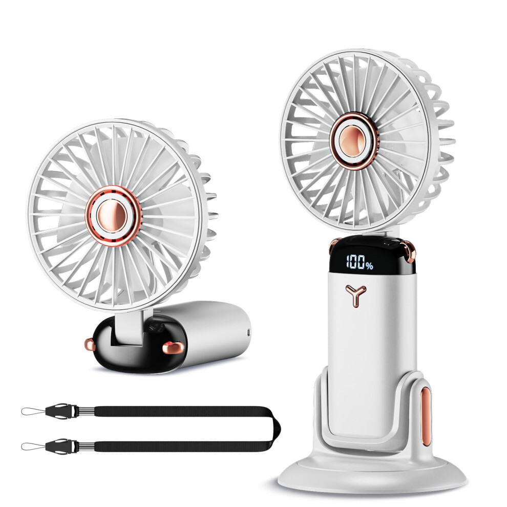 Gemwon Handheld Fan Portable, Mini Usb Rechargeable Fans With Lanyard And Detachable Base,4000Mah Battery Operated Electric Foldable Desk Desktop Fan
