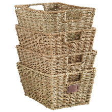 VonHaus Seagrass Storage Baskets, Set of 4 Hand-Woven Display Hampers - Bathroom Storage Baskets for Shelves - Nesting Natural Woven Seagrass Organis