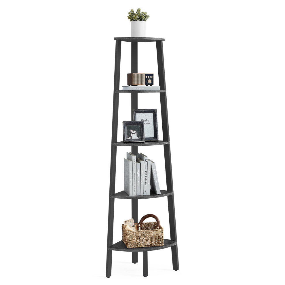 Vasagle Corner Shelf Unit, 5-Tier Corner Shelf, Ladder Shelf For Living Room, Bookshelf Or Plant Stand, Industrial Accent Furniture, Charcoal Gray An