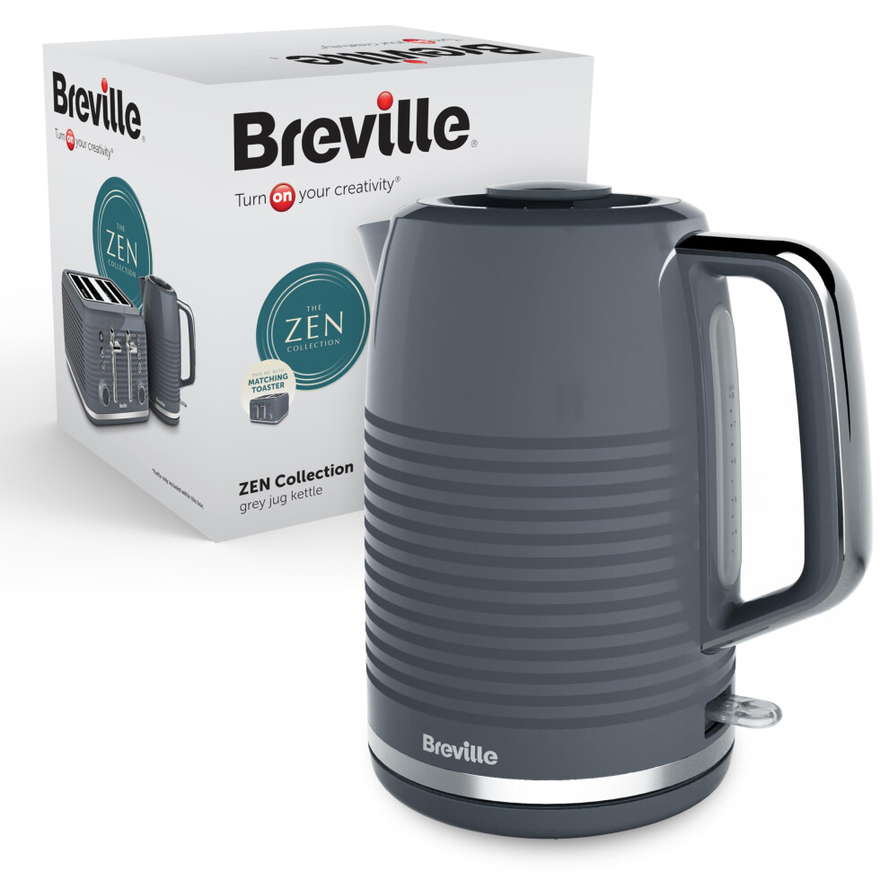 Breville Zen Grey Electric Kettle | 1.7L | 3kW Fast Boil | Grey & Silver Chrome [VKT250]