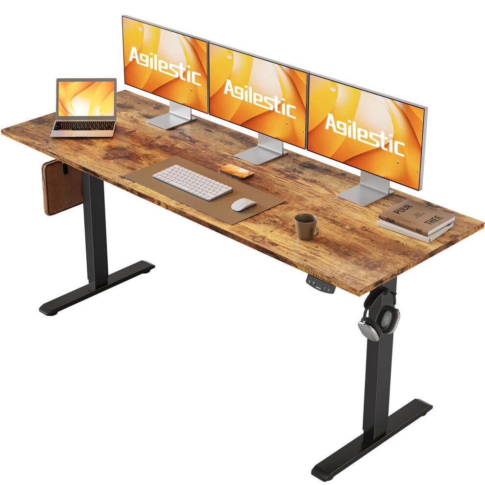 Agilestic Electric Standing Desk, 160 x 60 cm Height Adjustable Sit Stand Desks with Splice Board and Memory Smart Pannel, Home Office Desk, Brown