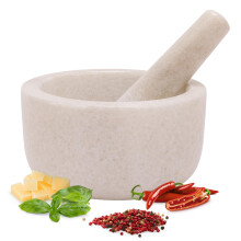 H&S Pestle and Mortar Set Premium Marble White - 18cm(7.1") Diameter