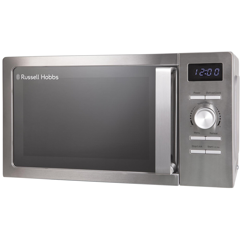 Russell Hobbs Stainless Steel Digital Microwave 20 Litre 800W Solo Digital with 5 Power Levels, Defrost Function & Easy Clean, 60 Minute Timer, 8 Aut