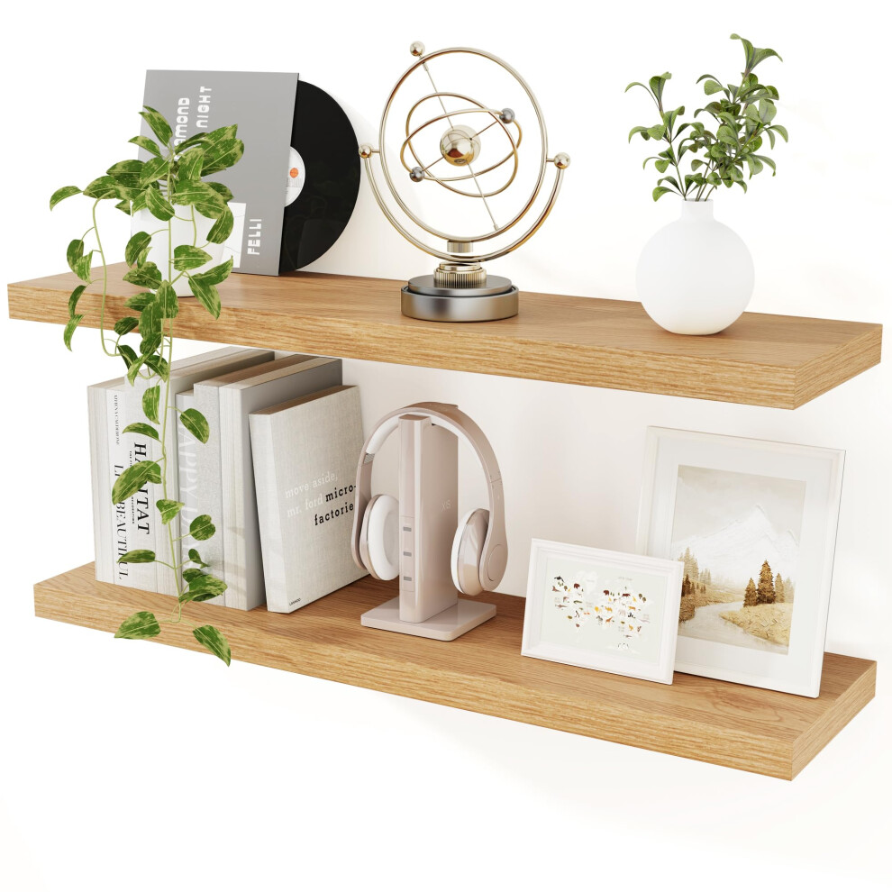 Floating Shelves for Wall, 90CM Long Floating Shelves Set of 2, Rustic Wood Wall Shelves 36 Inch Large Wall Shelves with Invisible Brackets for Book,