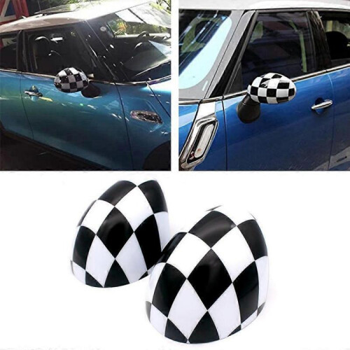 Car Checkered Mirror Caps Covers for R55 R56 R57 1