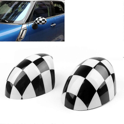 Car Checkered Mirror Caps Covers for R55 R56 R57 2