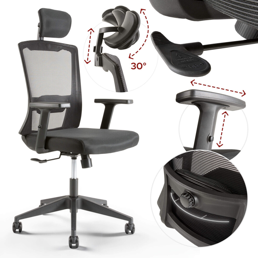 AREBOS ergonomic office chair | desk chair with adjustable headrest | armrests | lumbar support | executive chair made of mesh | back-friendly