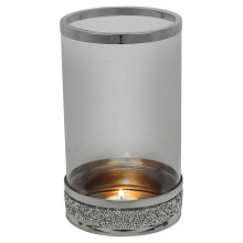 (1) 21cm Hestia Clear Glass Candle Tealight Pillar Holder Diamante Base Home Decor