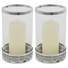 (2) 21cm Hestia Clear Glass Candle Tealight Pillar Holder Diamante Base Home Decor