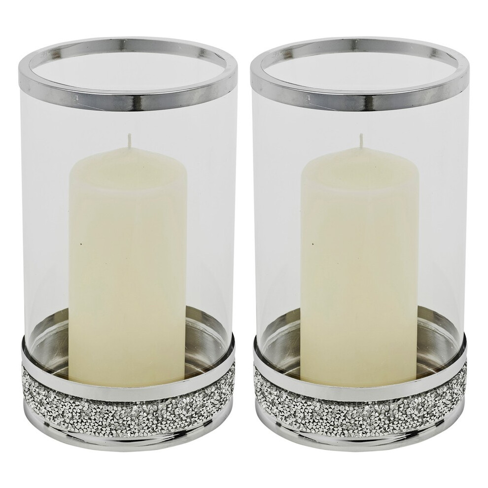 (2) 21cm Hestia Clear Glass Candle Tealight Pillar Holder Diamante Base Home Decor-image-OPC-PHMSSBY-NEW