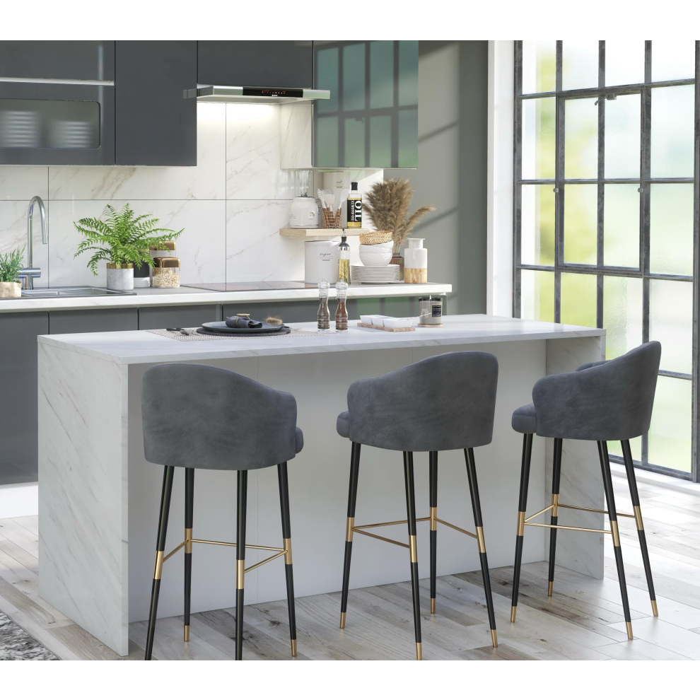 Kitchen Island Modern Breakfast Bar Cupboard White Marble Grey Stone Effect KI06