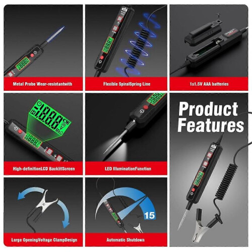 Smart car test light, 0.8V-100V DC buzzer circuit tester 2