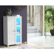 (Blue LED lights) Furneo White Sideboard Cabinet Modern High Gloss &Matt Cupboard LED Lights Mia 02