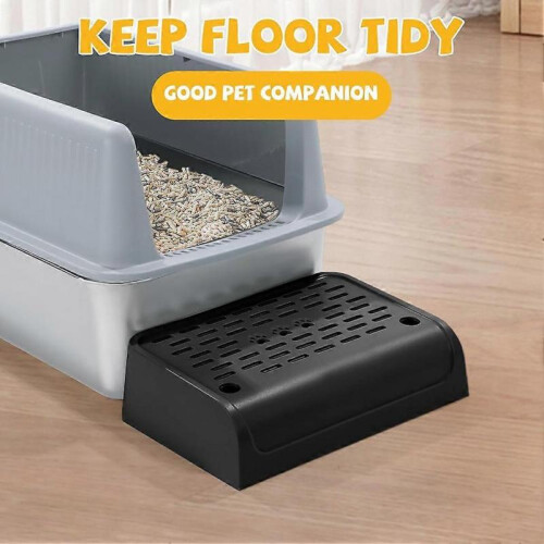 Cat Litter Box Ramp with Filter Function, with Storage Black 2