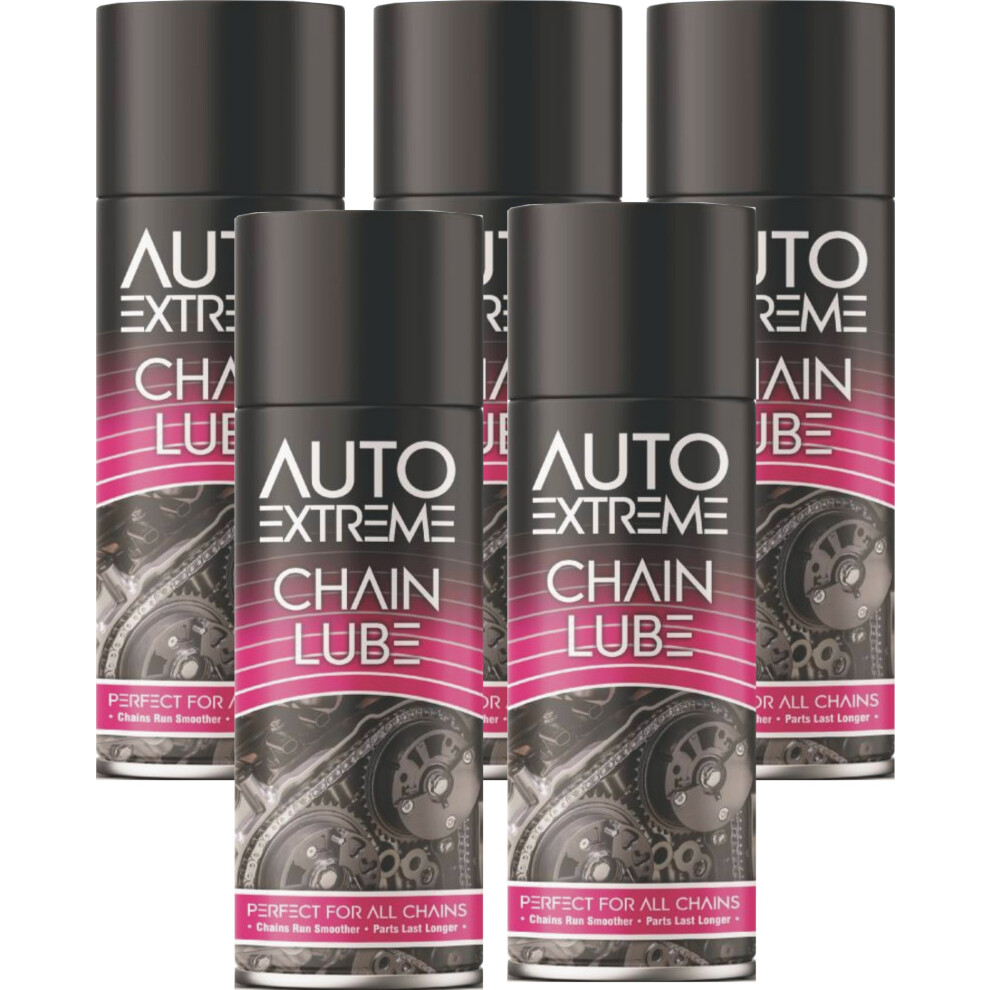 Auto Extreme 5 X 250Ml Chain Lube Fully Synthetic Lubricant Spray Motorcycle Chain