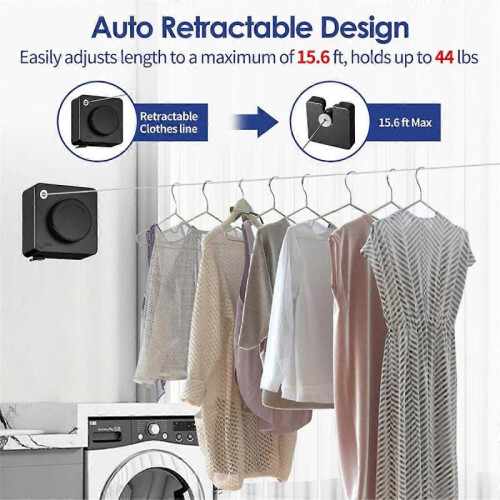 Retractable Clothesline Indoor, Wall Mounted Clothesline Black 2
