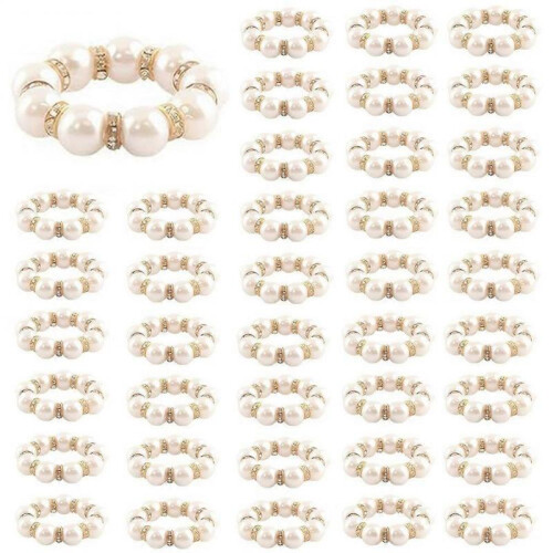 100Pcs Napkin Rings Imitation Pearl Beaded Rhinestone