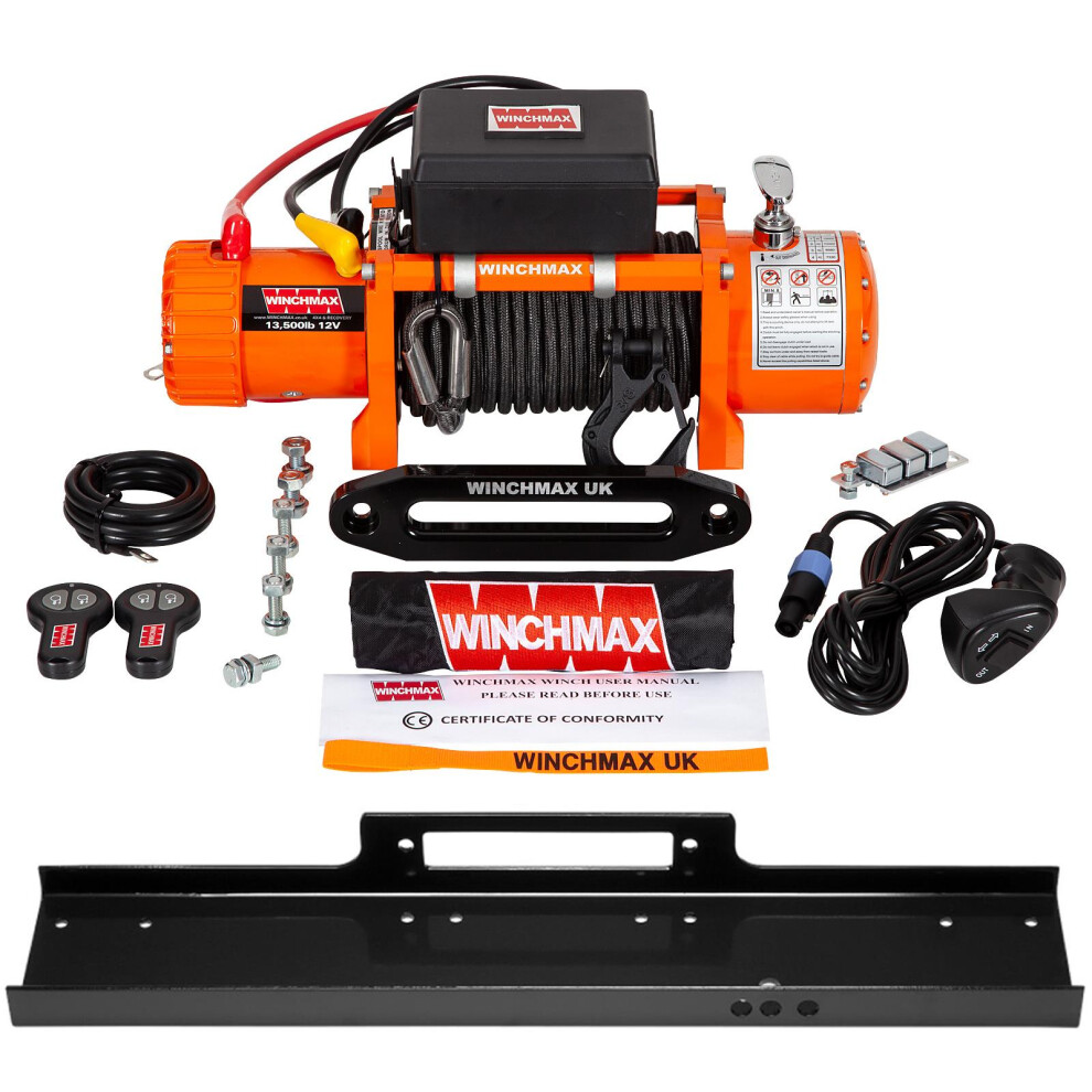 WINCHMAX. 13,500lb (6,123kg) 12v Electric Winch. 3.5Ton Recovery/Trailer Winch Kit. 15 m x 10 mm Armourline Rope. 3/8 inch hook.