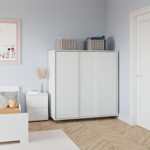 URBN Living (White) 120cm 3 Sliding Doors Kids Wardrobe Storage Closet