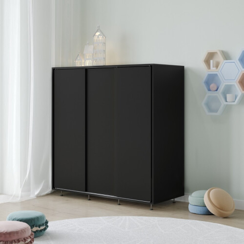 URBN Living (Black) 120cm 3 Sliding Doors Kids Wardrobe Storage Closet 2