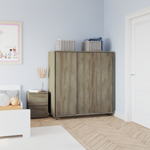URBN Living (Oak) 120cm 3 Sliding Doors Kids Wardrobe Storage Closet