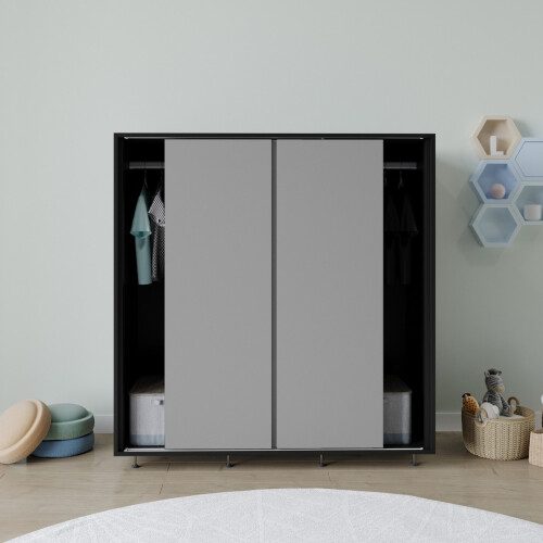 URBN Living (Black with Grey Doors) 120cm 3 Sliding Doors Kids Wardrobe Storage Closet